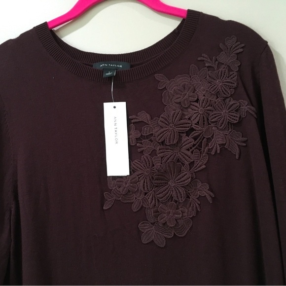 Ann Taylor Knit Sweater Top Lace Sleeve V Neck Red new - Picture 3 of 4